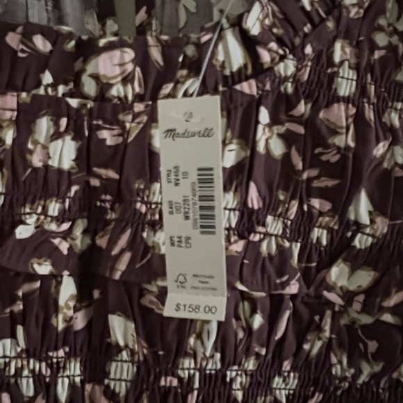 NWT Madewell Smocked Brown Sleeveless Floral Midi Dress Size 10 - Picture 5 of 12